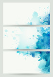 set of three banners, abstract headers with blue blots