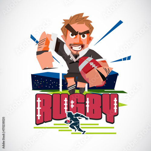 Rugby player with rugby ball character design . logotype - vector illustration