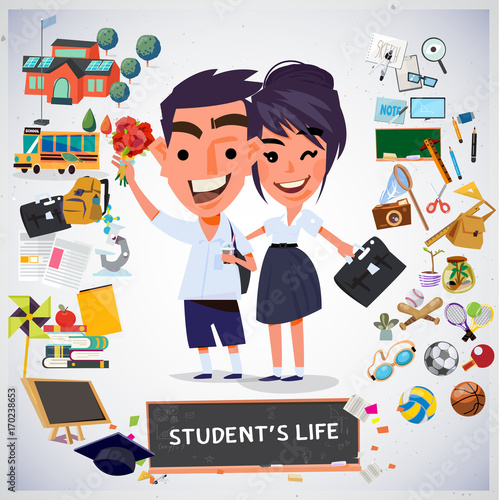 student couple with element. charcter design. school concept - vector
