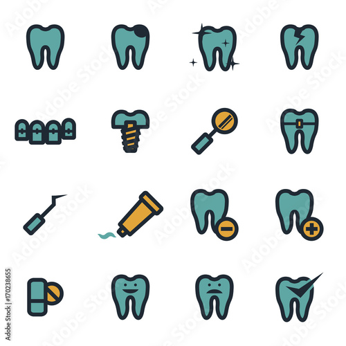 Vector flat teeth icons set