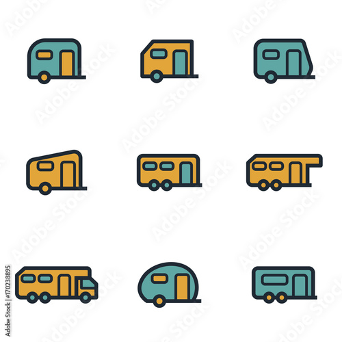 Vector flat trailer icons set
