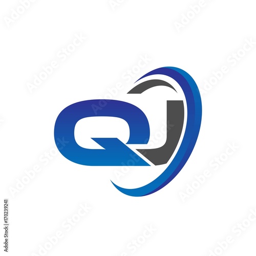 vector initial logo letters qj with circle swoosh blue gray