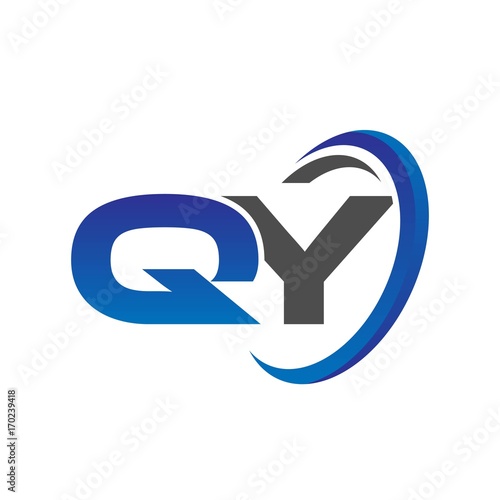 vector initial logo letters qy with circle swoosh blue gray