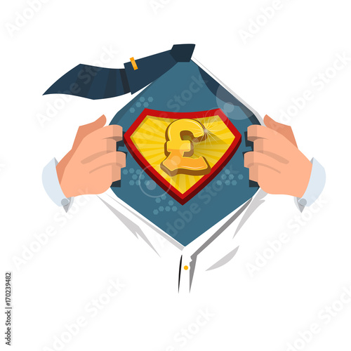 moneyman opening shirt to show "pound sterling icon"in comic style. money concept - vector