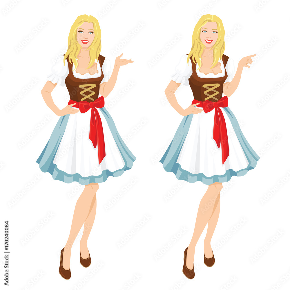 Vector illustration of Oktoberfest waitress in traditional bavarian dress isolation on white background. Vector illustration of Oktoberfest waitress in traditional bavarian dress isolation on white background.