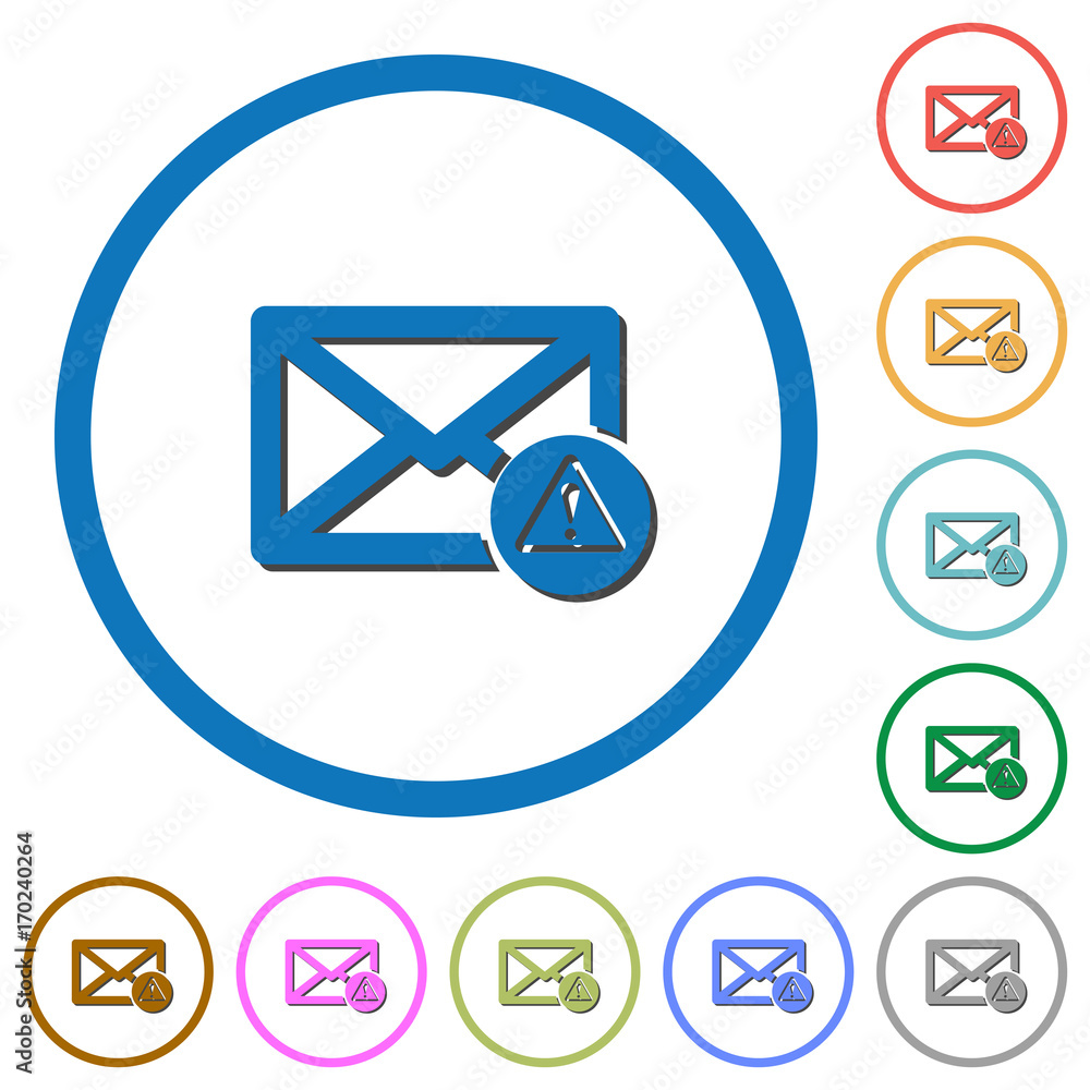 Mail warning icons with shadows and outlines Mail warning icons with shadows and outlines