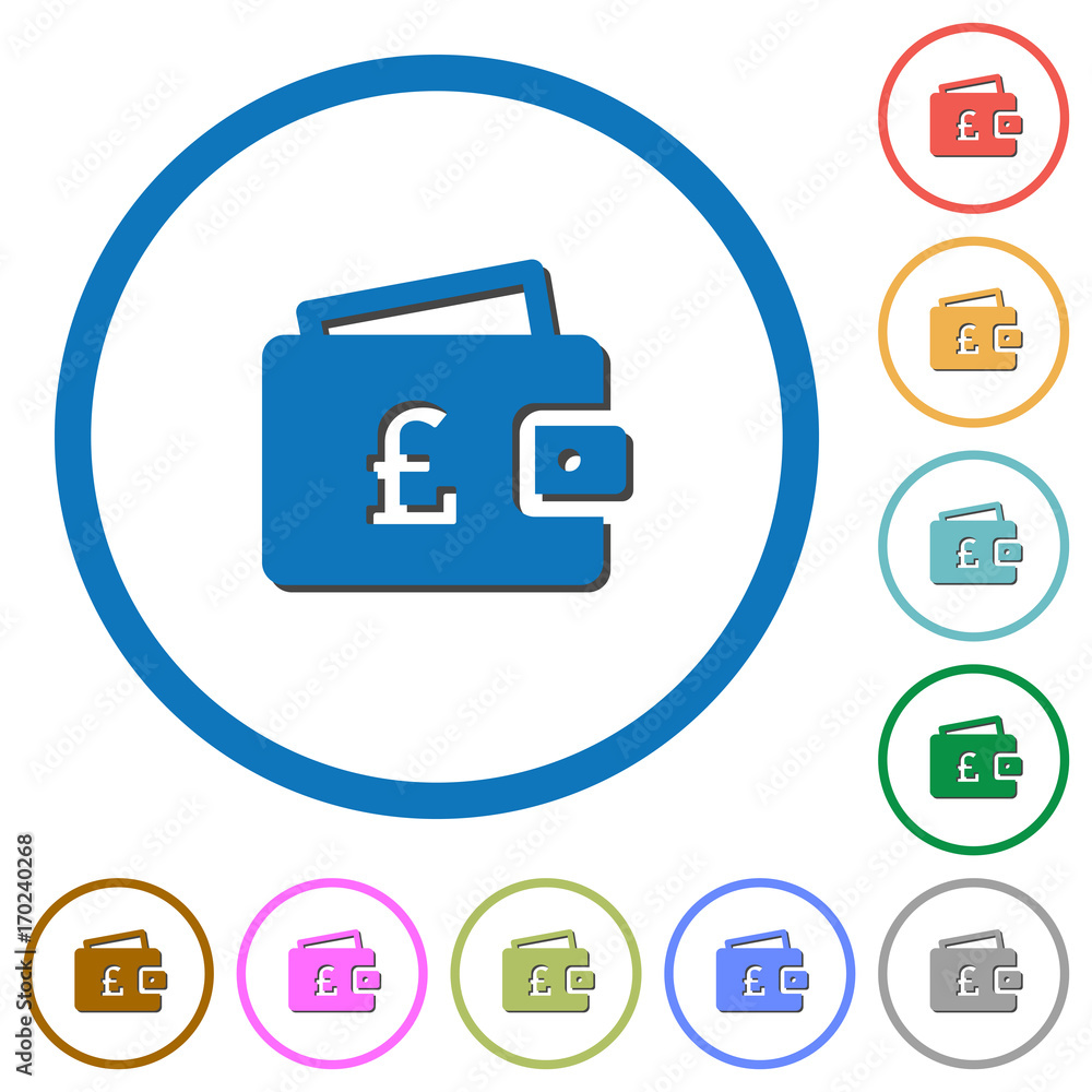 Pound wallet icons with shadows and outlines Pound wallet icons with shadows and outlines