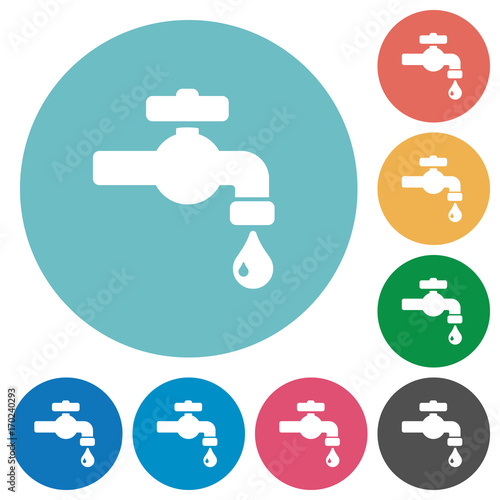Water faucet with water drop flat round icons