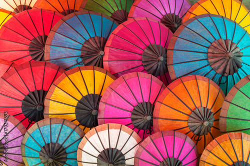 Colorful Thai traditional handmade umbrellas background