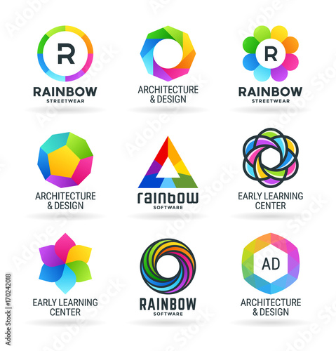 Set of abstract rainbow symbols and colorful logo design elements