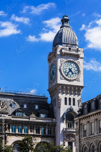 Clock Tower of the Gare de Lyon railway station. Paris, France