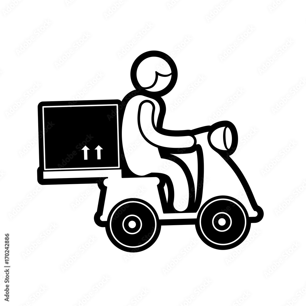 delivery man riding a motorcycle and carton box icon over white background vector illustration