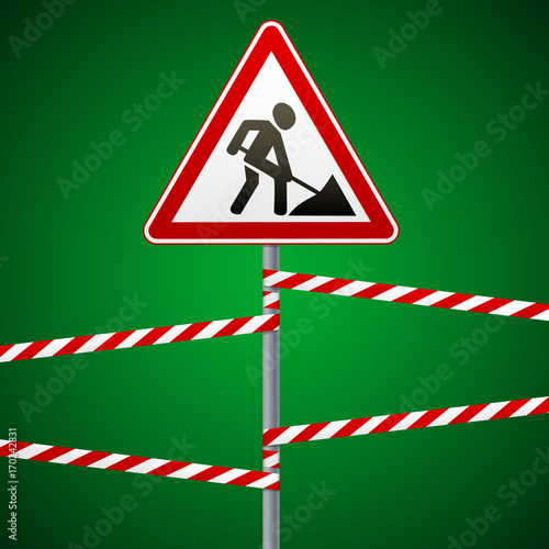 Sign repair works and barrier tapes. Vector