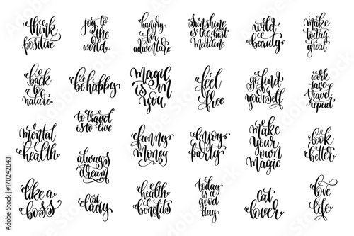 set of 25 trendy positive quote, motivation and inspiration hand