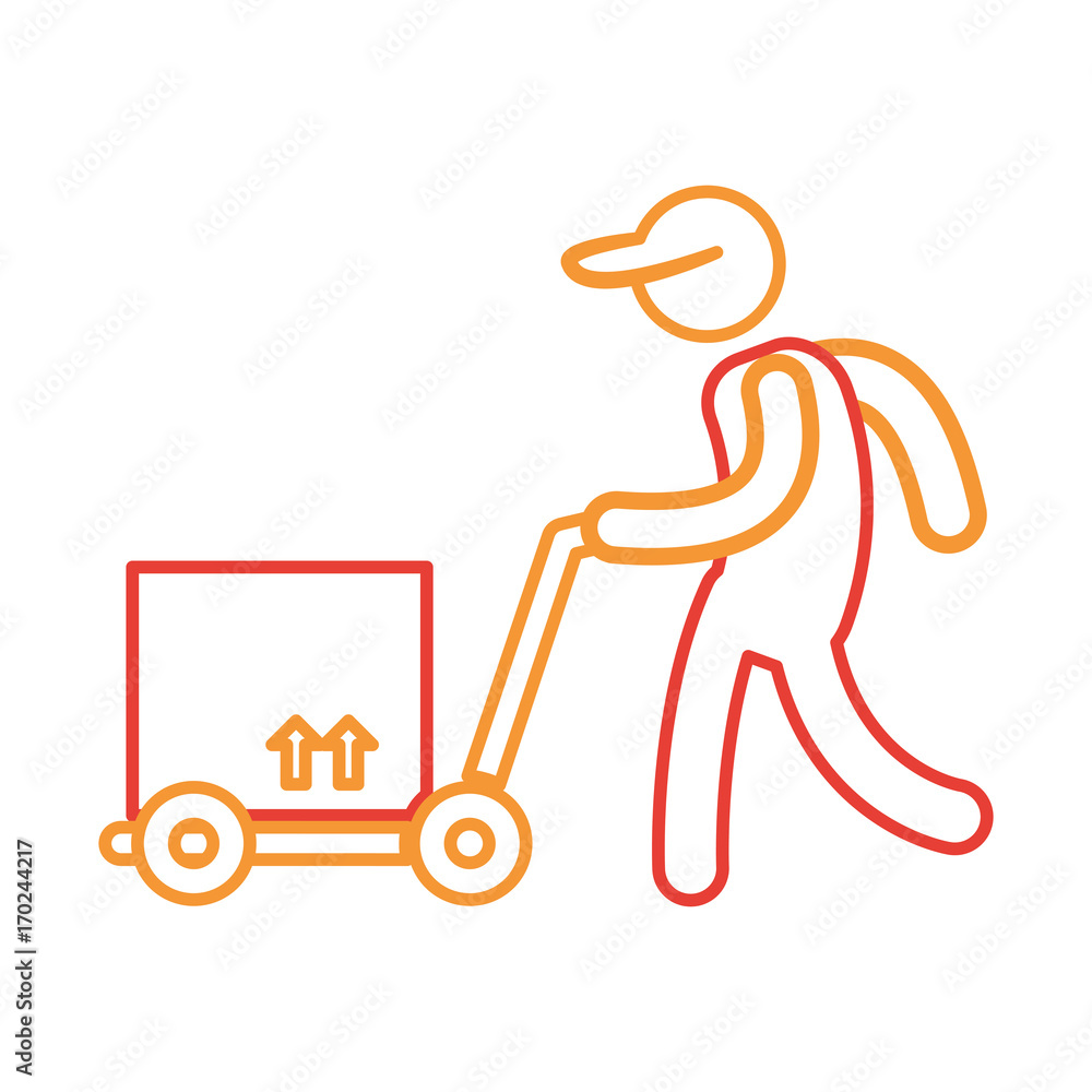 delivery man with handcart and box icon over white background vector illustration