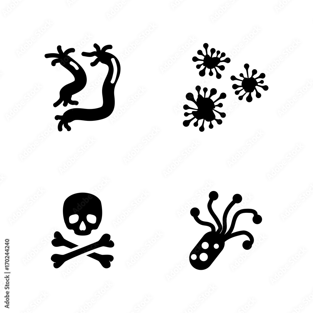 Virus. Simple Related Vector Icons Set for Video, Mobile Apps, Web Sites, Print Projects and Your Design. Black Flat Illustration on White Background. Virus. Simple Related Vector Icons Set for Video, Mobile Apps, Web Sites, Print Projects and Your Design. Black Flat Illustration on White Background.