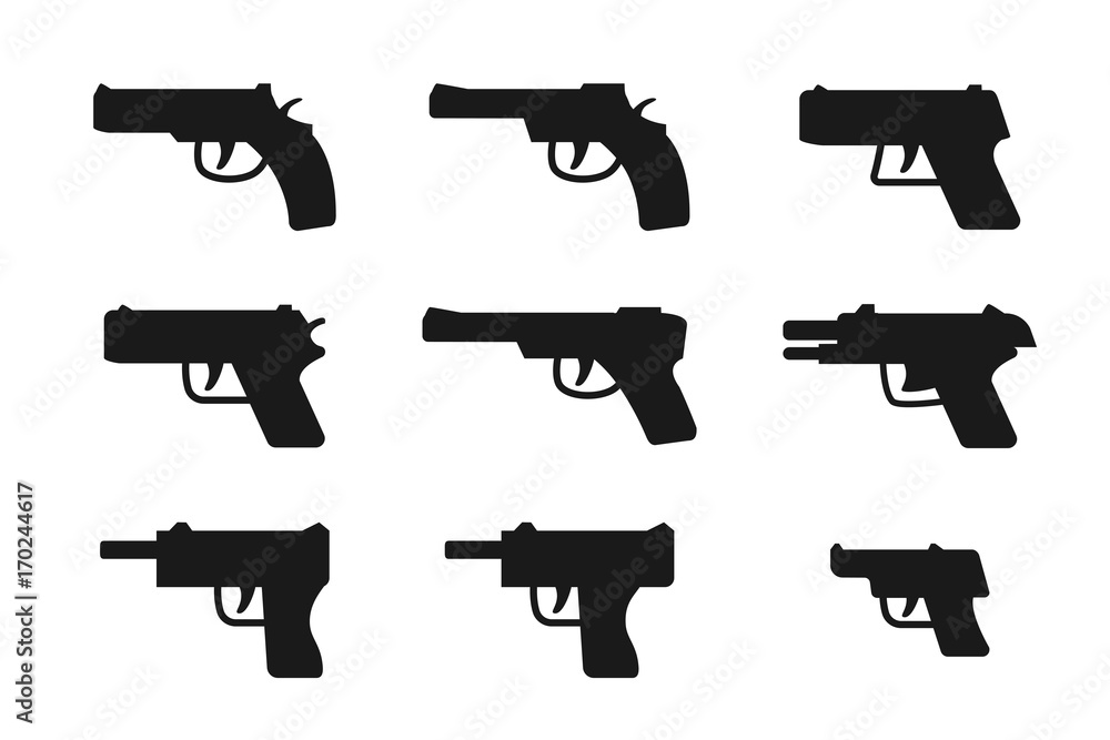 Set of gun icon in silhouette style, vector