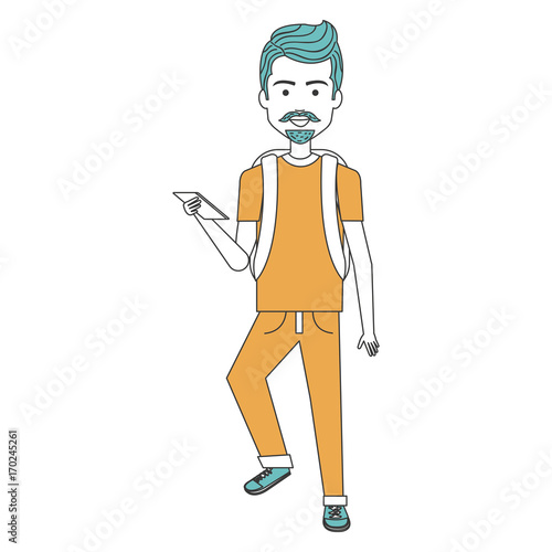 young man with smartphone avatar character vector illustration design