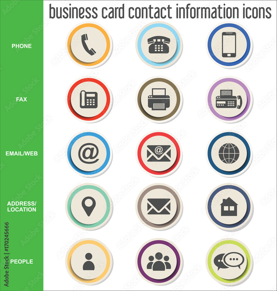 Business card contact information icons collection 