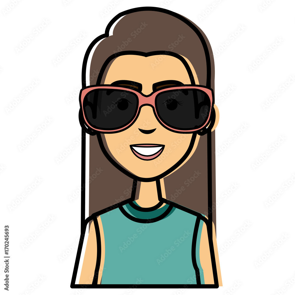 beautiful woman with sunglasses avatar character vector illustration design