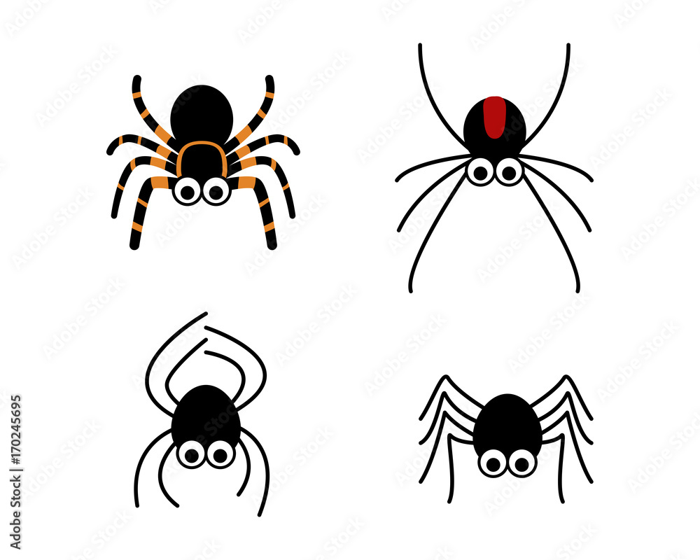 Set of cute spider in simple style, vector