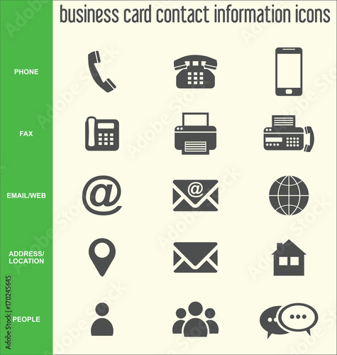 Business card contact information icons collection 