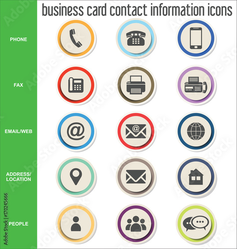 Business card contact information icons collection 