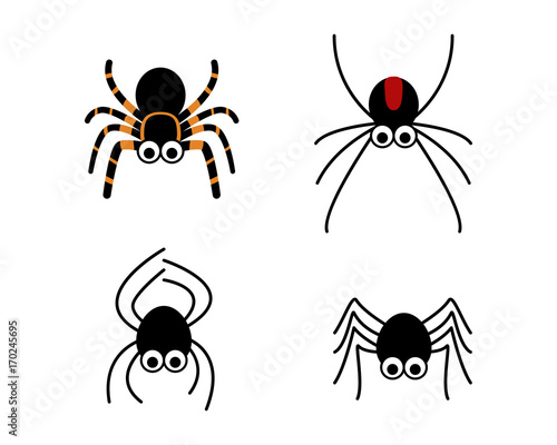 Set of cute spider in simple style, vector
