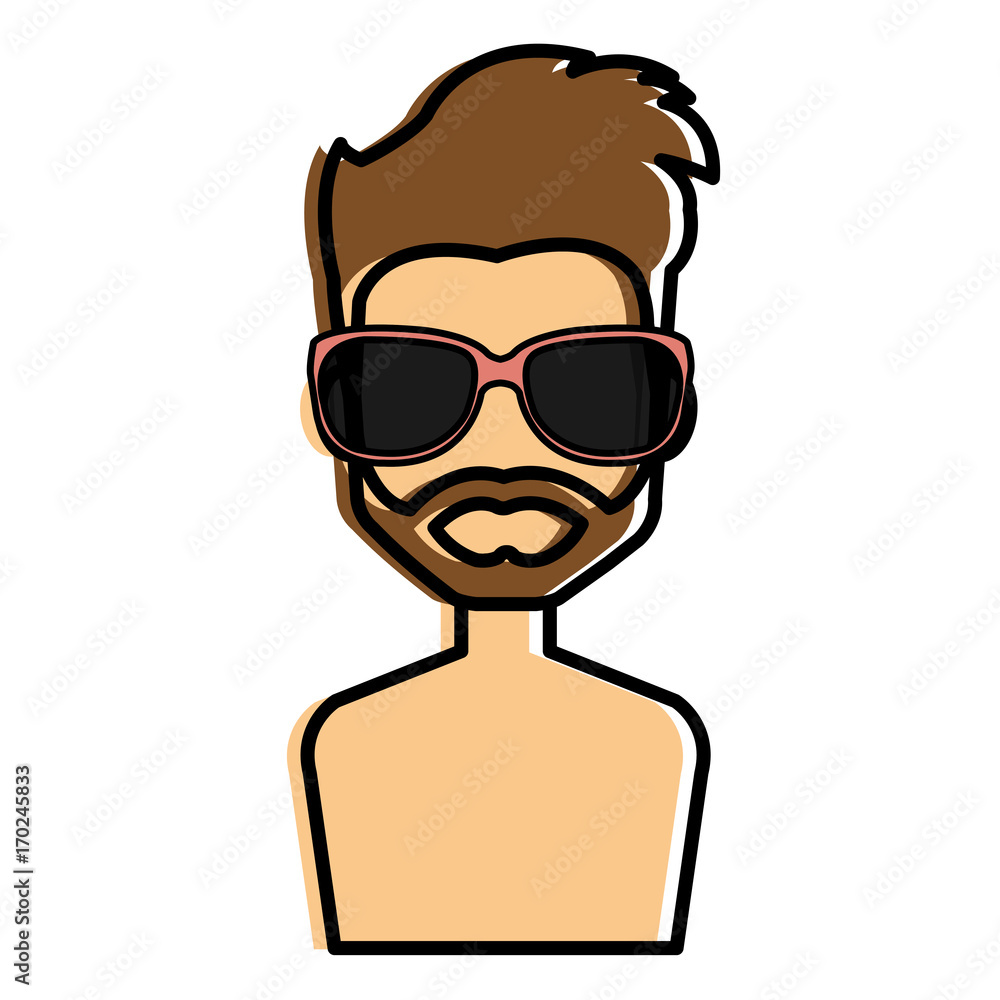 young man shirtless with sunglasses avatar character vector illustration design