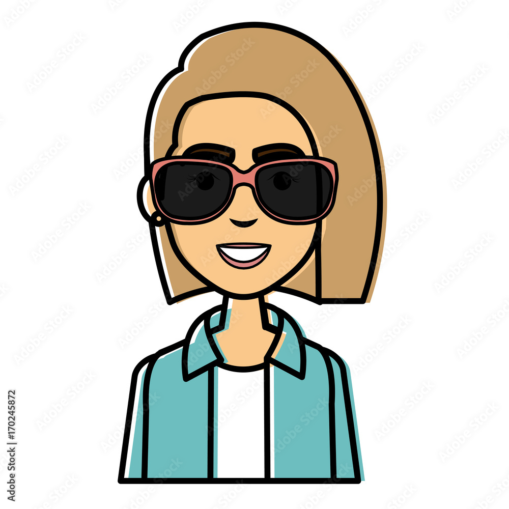 beautiful woman with sunglasses avatar character vector illustration design