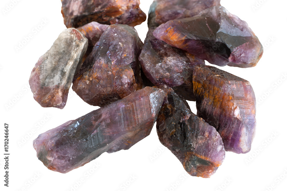 Amethyst Cacoxenite or Melody Stones isolated on white background