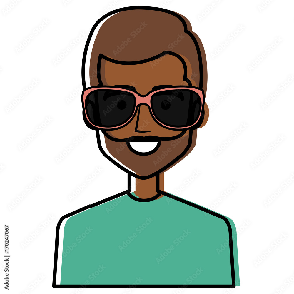 young man avatar with sunglasses character vector illustration design