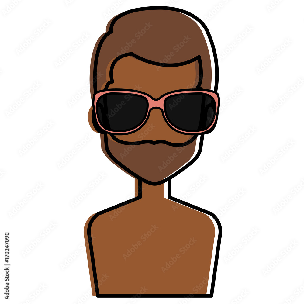 young man avatar with sunglasses character vector illustration design