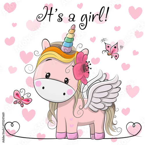 Obraz Kartkę z życzeniami Baby Shower z dziewczyną Unicorn