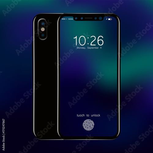 Realistic modern smartphone mockup with abstract wallpaper and background vector illustration