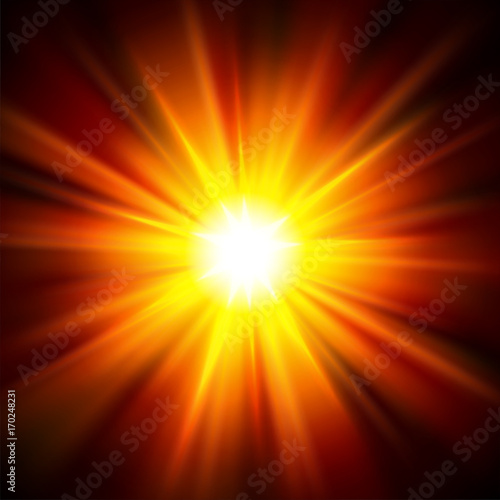 Sun light shining from darkness. Vector Illustration