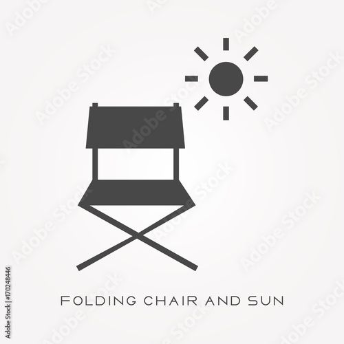 Silhouette icon folding chair and sun