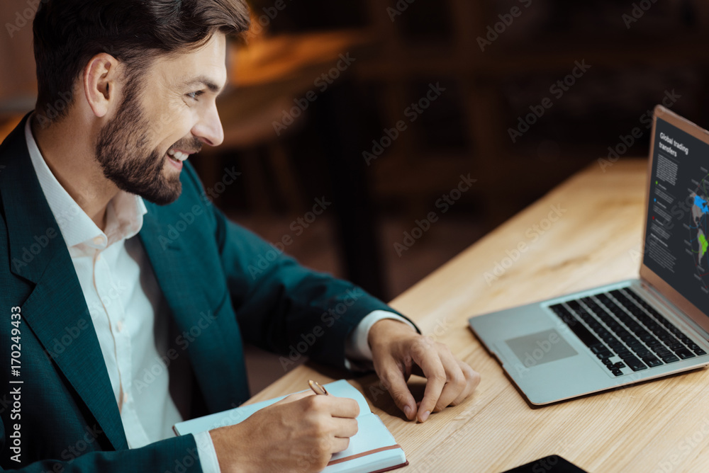 Fototapeta premium Delighted man expressing positivity at moment