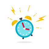 Alarm ringing icon vector illustration, flat carton alarm clock bells sound isolated on white