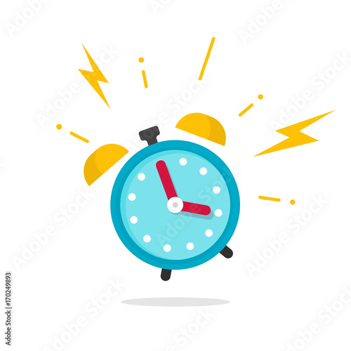 Alarm ringing icon vector illustration, flat carton alarm clock bells sound isolated on white photo