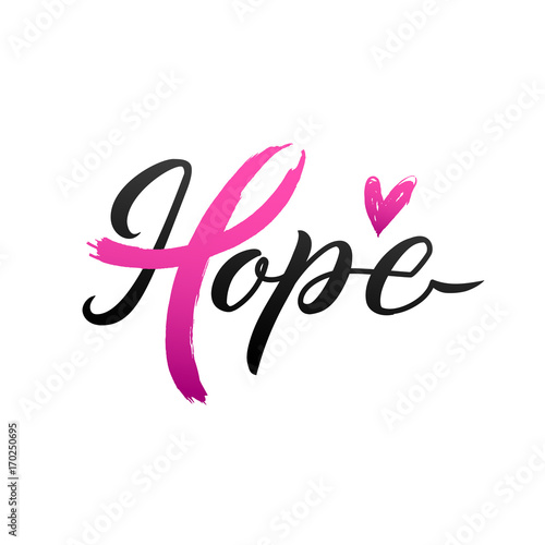 Vector Breast Cancer Awareness Calligraphy Poster Design. Stroke Pink Ribbon. October is Cancer Awareness Month