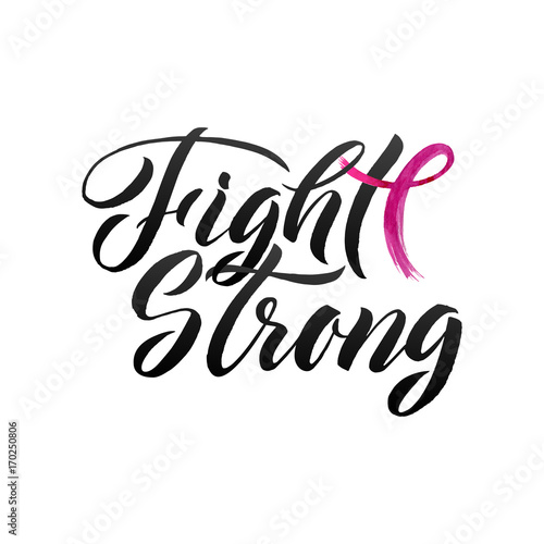 Vector Breast Cancer Awareness Calligraphy Poster Design. Stroke Pink Ribbon. October is Cancer Awareness Month © Olga Lots