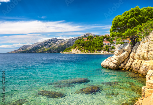 Rocky coast of the Adriatic Sea at the resort of Brela in Croatia, Europe.