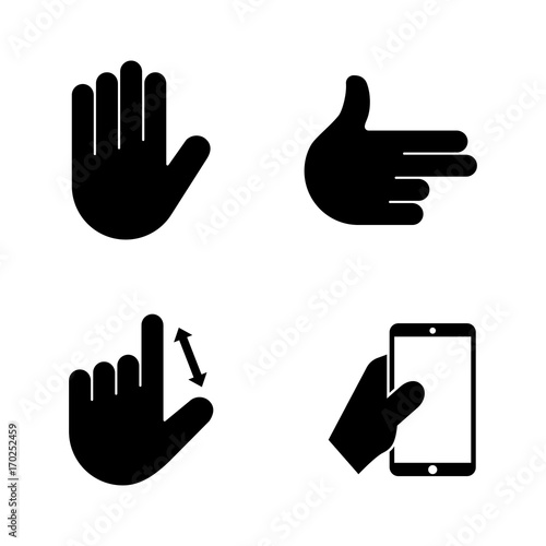 Hands. Simple Related Vector Icons Set for Video, Mobile Apps, Web Sites, Print Projects and Your Design. Black Flat Illustration on White Background.