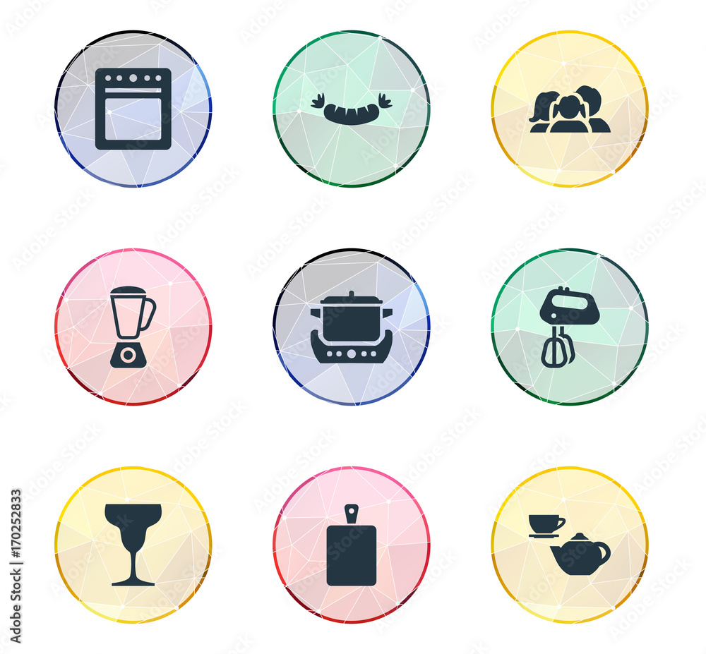 Vector Illustration Set Of Simple Kitchen Icons. Elements Stir, Stove