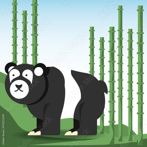 panda bear icon over bambu forest background colorful design vector illustration