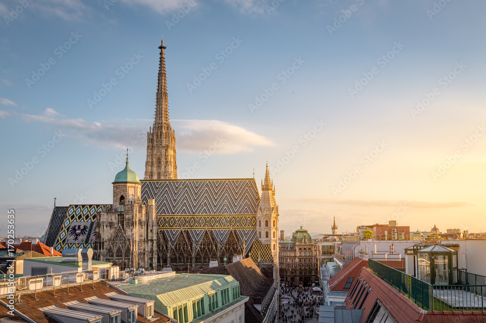 Obraz premium Panoramę Wiednia z katedrą św. Szczepana w Wiedniu, Austria