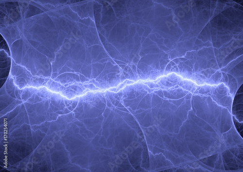 Blue electrical lightning, abstract plasma background