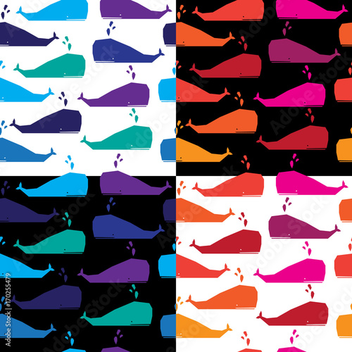 Seamless pattern with whales. Vector background.