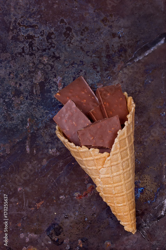 Chocolate in waffle cone photo